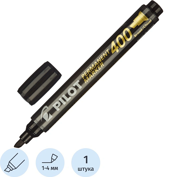 Маркер перм. Pilot 1-4 мм, черный, скошенный наконечник