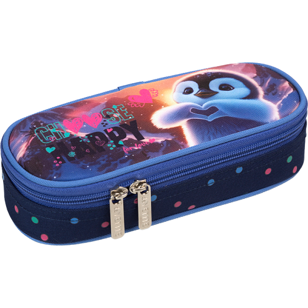 Пенал "deVENTE. Happy Pinguin" 21x8x5 см, овальный для 50 предметов, с внутренним органайзером-створкой, плотный износостойкий полиэстер с водоотталкивающей пропиткой, на молнии