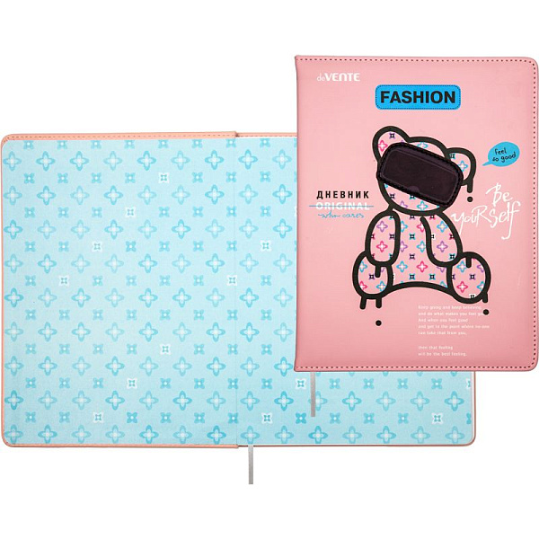 Дневник 1-11 кл. 48 л. "deVENTE. Fashion Bear" тв. обложка из искусственной кожи с поролоном, шелкография, аппликация из искусственной кожи, цветная печать, отстрочка, цветной форзац, 1 ляссе