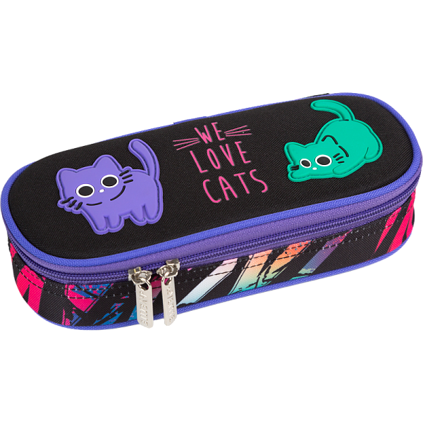 Пенал "deVENTE. Funny Cats" 21x8x5 см, овальный для 50 предметов, с внутренним органайзером-створкой, плотный износостойкий полиэстер с водоотталкивающей пропиткой, на молнии
