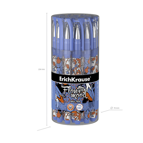 Ручка шариковая ErichKrause Tulips Stick, цвет чернил синий (в тубусе )