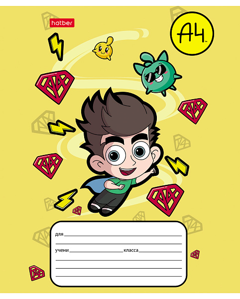 Тетрадь 12 листов в крупную клетку "Влад А4" 60-65г/кв.м на скобе Обл. мел.картон 5 диз.в блоке скругл.углы