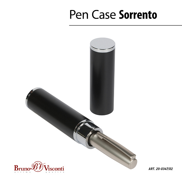 Ручка "SORRENTO" в тубусе круглой формы, шарик. 1,0 ММ, СИНЯЯ (корпус шампань, футляр черный)