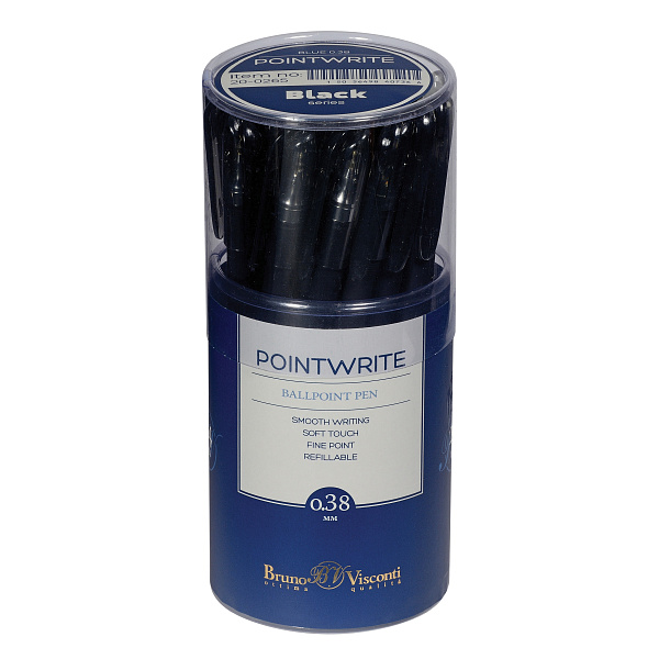 Ручка шариковая 0,38 мм "PointWrite Black" СИНЯЯ Bruno Visconti 