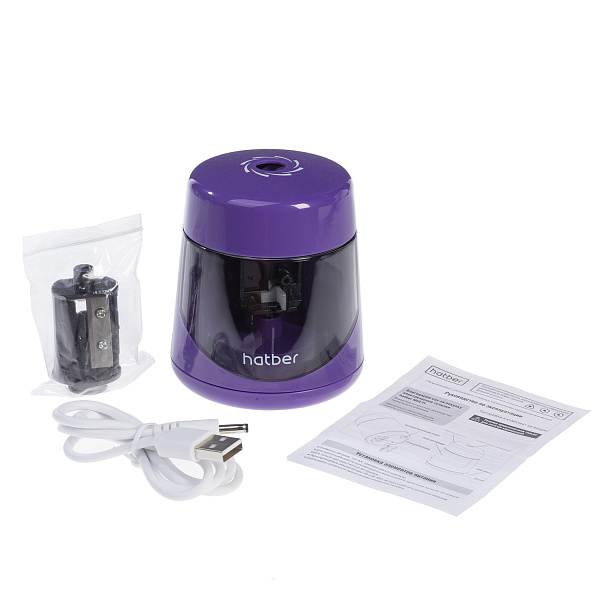 Точилка электрическая 1 отверстие Hatber "MULTI", пластик, с запасным лезвием, с контейнером, в ПВХ-бок