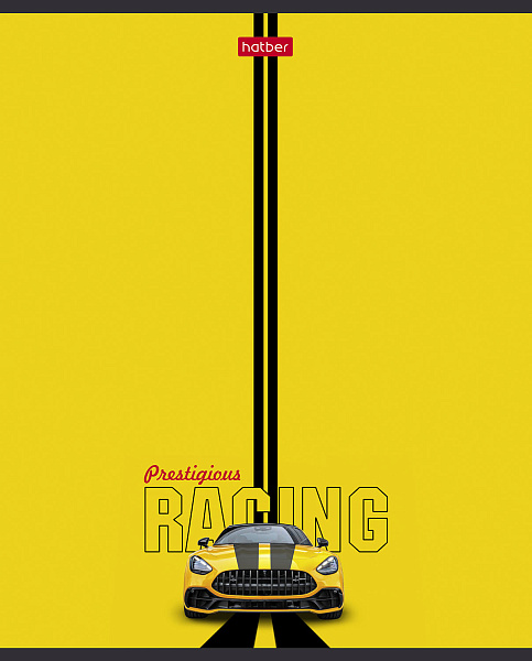 Тетрадь 48 листов в линию пластиковая обложка "Престижные гонки" 60-65г/кв.м на скобе обл. с печатью тиснение титульный лист 5 диз.в блоке