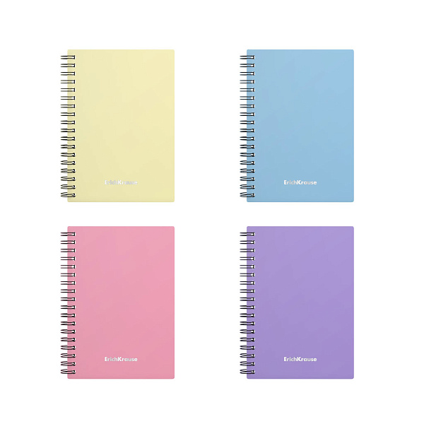 Тетрадь А6 80 л. кл. пластиковая обложка на спирали ErichKrause Pastel, MIX-PACK