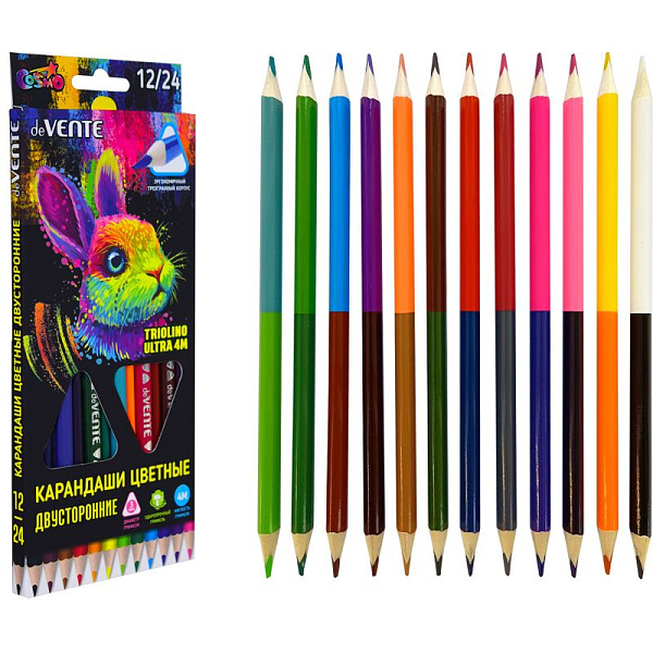 Карандаши 12 шт. = 24 цв. двухсторонние "deVENTE. Triolino Ultra 4М" диаметр грифеля 3 мм
