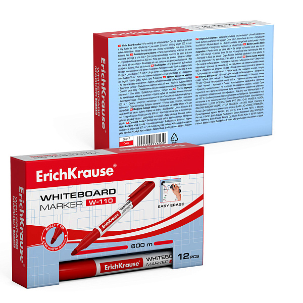 Маркер для доски ErichKrause® W-110, цвет чернил красный (в коробке )