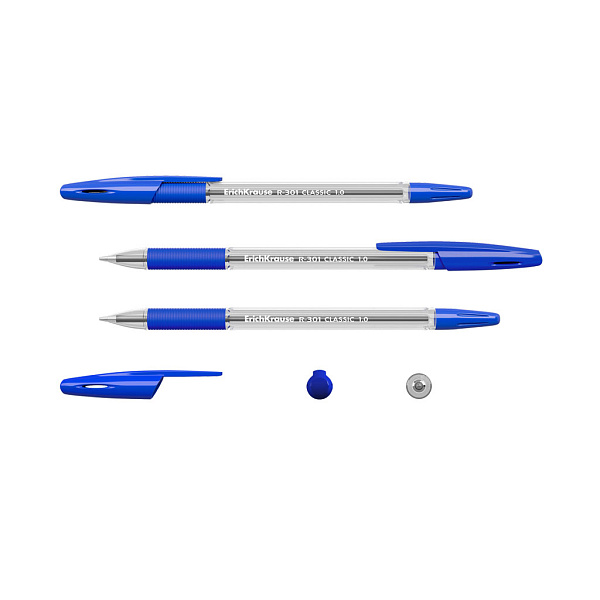 Набор из 3 ручек шариковых ErichKrause R-301 Stick&Grip Classic 1.0, цвет чернил синий (в пакете)
