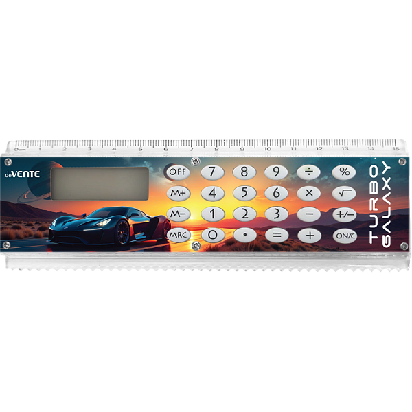 Калькулятор-линейка "deVENTE. Turbo Galaxy" 159x54x8 мм, для младших классов, 8 разрядный, работа с памятью, автоматическое вычисление квадратного корня, процентов, функция смены знака, с рисунком, в блистере с подвесом