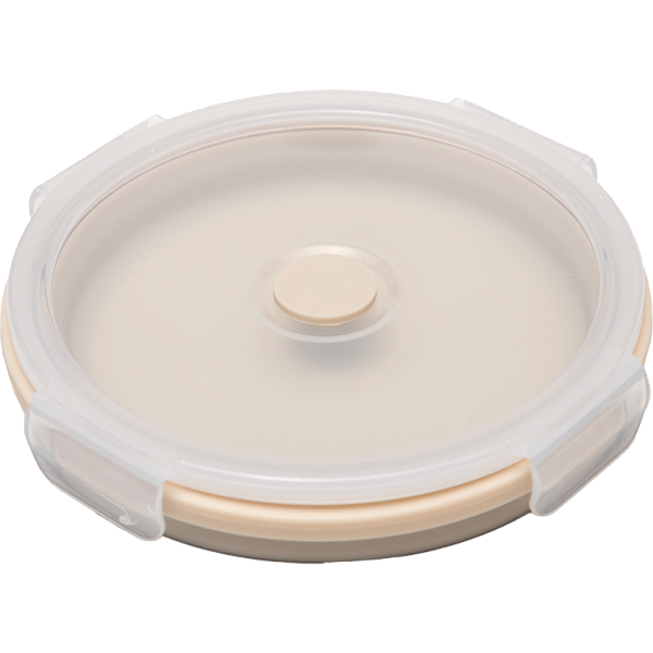 Ланчбокс складной герметичный "deVENTE" бежевый, круглый, 850 мл, диаметр 16 см, высота 7 см, в сложенном виде высота 2,5 см, силиконовый, с пластиковой крышкой, с отвестием вентиляции и силиконовой заглушкой