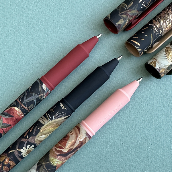 Ручка шариковая 0,7 мм "DreamWrite. Flora.Black night" СИНЯЯ, 3 ВИДА 