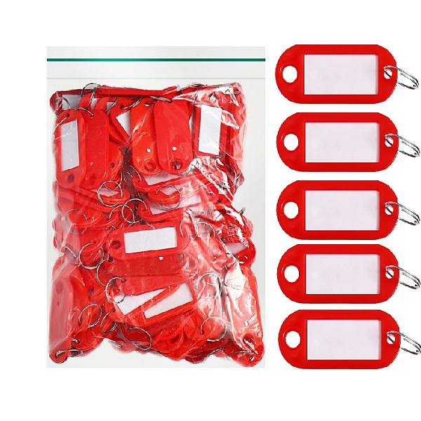 Набор брелоков для ключей 53х23 мм, окно 36х18 мм, 100 штук, цвет красный