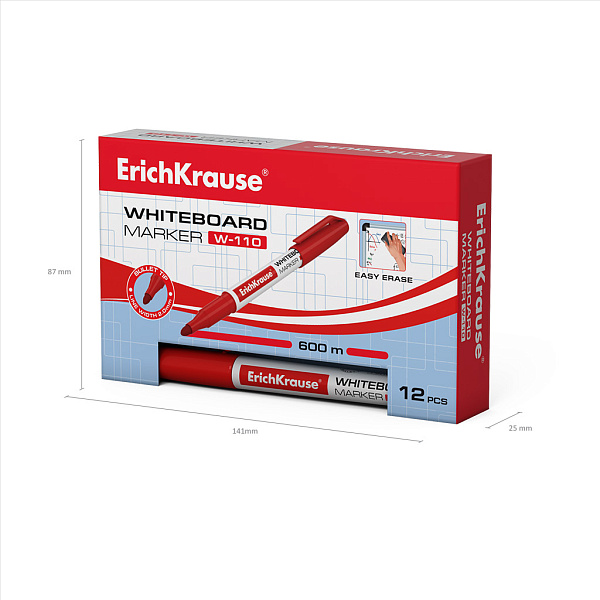 Маркер для доски ErichKrause® W-110, цвет чернил красный (в коробке )