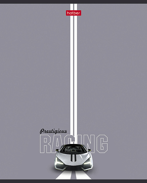 Тетрадь 48 листов в линию пластиковая обложка "Престижные гонки" 60-65г/кв.м на скобе обл. с печатью тиснение титульный лист 5 диз.в блоке