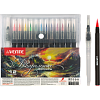 Маркеры акварельные "deVENTE" 12 цв. +1 кисть Water Brush, наконечник-кисть из нейлона, ширина линии письма от 0,5 мм до 4 мм, круглый корпус, акварельные чернила на водной основе, в пластиковой коробке