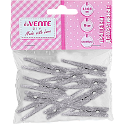 Прищепки декоративные "deVENTE. Silver" деревянные, 45x8 мм, 10 шт серебристые металлик, в пластиковом пакете с блистерным подвесом