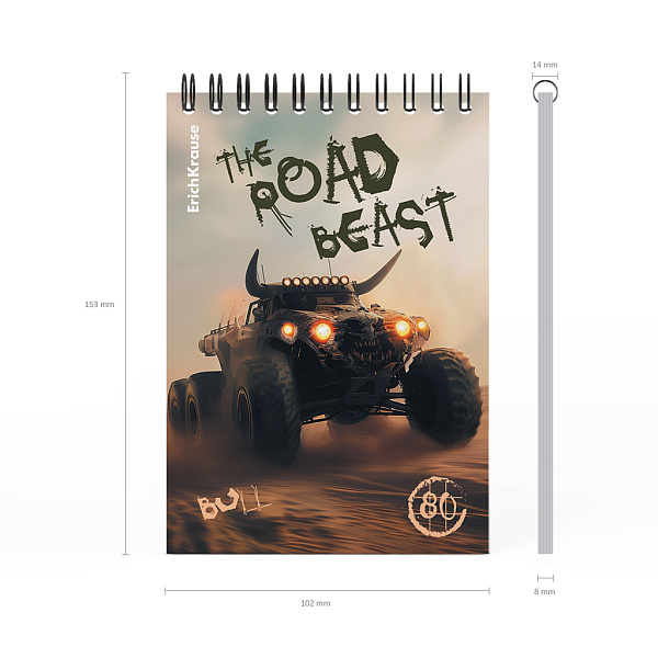 Блокнот А6 80 л. на спирали ErichKrause Road Beast, MIX-PACK