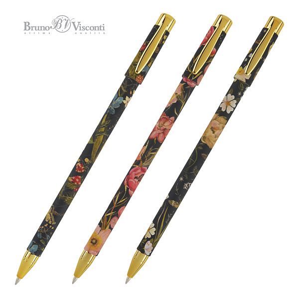 Ручка шариковая 0,38 мм "FLORA.BLACK NIGHT" СИНЯЯ