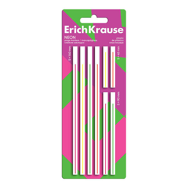 Закладки пластиковые ErichKrause Neon, 5x140 мм, 5x45 мм, 5x90 мм, 160 листов, 4 цвета