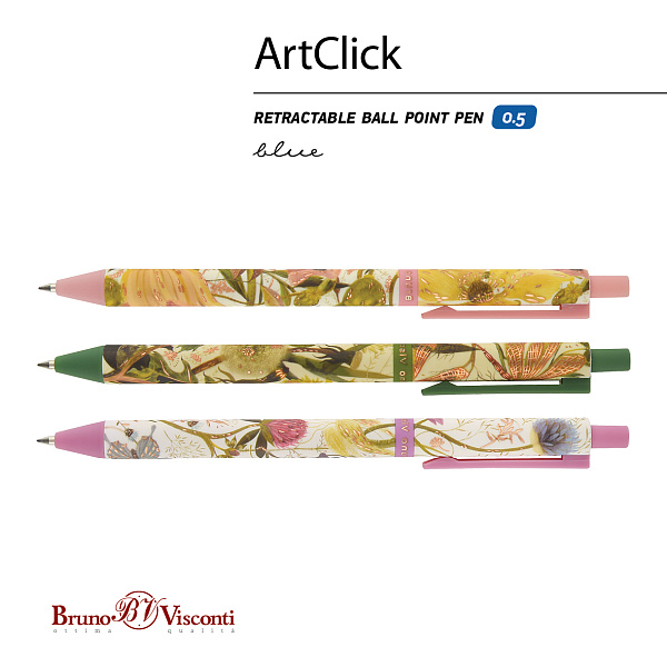 Ручка шариковая 0,5 мм "ArtClick.Flora.Bloom flowers" СИНЯЯ 3 ВИДА 