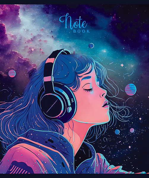 Тетрадь 48 л. кл. "Слушаю космос" Премиум Фольга+4+0+СофтТач (микс)