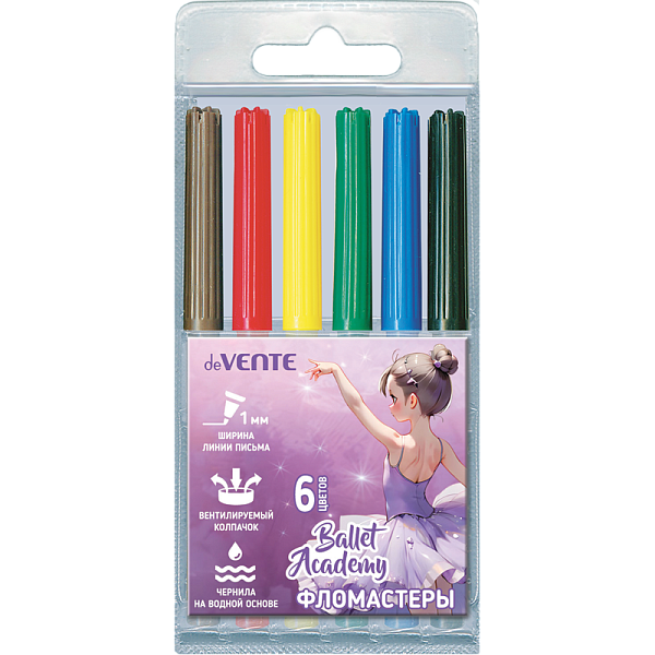 Фломастеры 6 цв. "deVENTE. Ballet Academy" с вентилируемым колпачком, в пластиковом блистере