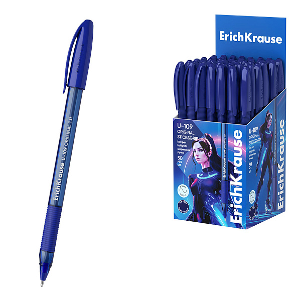 Ручка шариковая ErichKrause U-109 Stick&Grip Original 1.0, Ultra Glide Technology, цвет чернил синий (в коробке по 50 шт.)