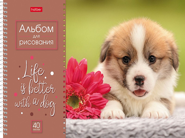 Альбом для рисования 40 листов на гребне "Doggie-Щенки" перфорация на отрыв 4 диз.в блоке