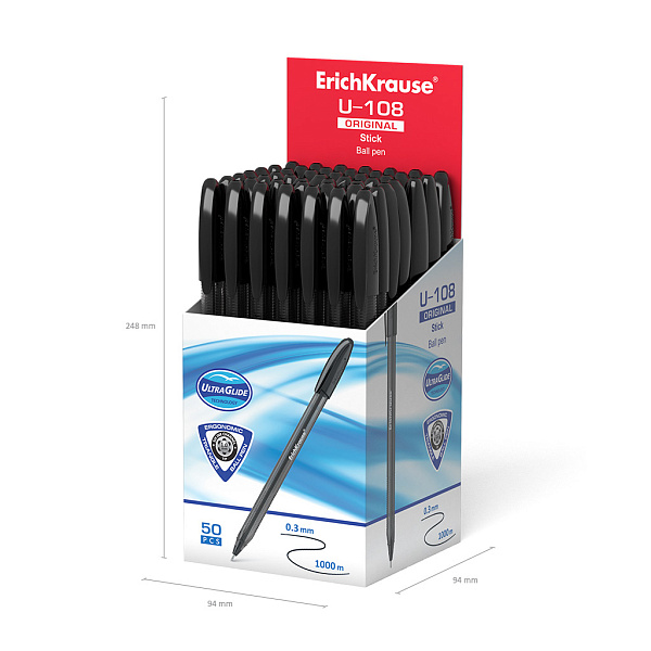 Ручка шариковая ErichKrause U-108 Original Stick 1.0, Ultra Glide Technology, ЧЕРНАЯ