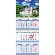 Календарь 2026 3-х блоч. "Attomex. Бурный водопад" (295x700 мм) на 3-х пружинах, складной с курсором, кольцо пикколо, офсет 65 г/м², печать в 2 краски, обложка мелованный картон 250 г/м², печать в 4 краски + ВД-лак, пластиковый пакет с евро подвесом