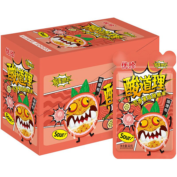 Леденцы кислые Sour Candy 22 г, в пластиковом пакете с подвесом, маракуйя