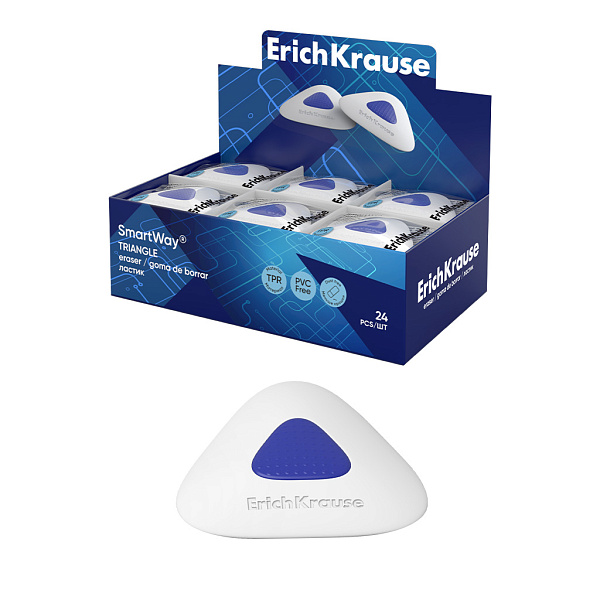 Ластик с пластиковым держателем ErichKrause SmartWay® Triangle (в пакете с европодвесом) (в коробке по 24 шт.)