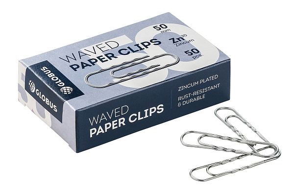 Скрепки 50 мм 50 шт гофрированные Глобус