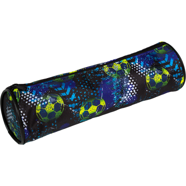 Пенал "Attomex. Football" 21x6x6 см, круглый для 55 пр., на молнии, текстильный с рисунком, ассорти 3 дизайна