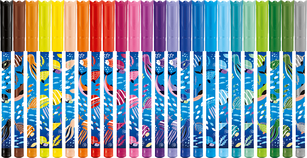 Фломастеры 24 цв. COLOR'PEPS OCEAN LIFE декорированные, с заблокированным пишущим узлом, суперсмываемые, в пакете с подвесом