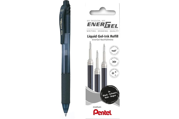Набор стержней 3 шт. + ручка в подарок "Pentel" d 0.7 мм черные чернила цвет чернил: черный