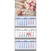 Календарь 2026 3-х блоч. "Attomex. Нежные розы" (295x700 мм) на 3-х пружинах, складной с курсором, кольцо пикколо, офсет 65 г/м², печать в 2 краски, обложка мелованный картон 250 г/м², печать в 4 краски + ВД-лак, пластиковый пакет с евро подвесом