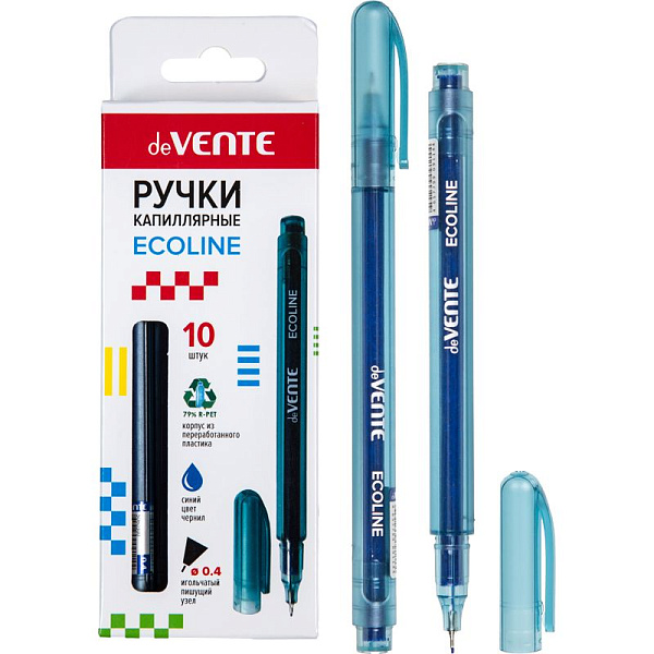 Ручка капиллярная d=0,4 мм "Ecoline", круглый корпус, в картонной коробке, синяя