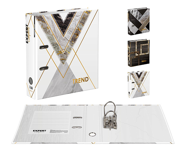 Папка-регистратор 75 мм ламинир. "Expert Complete" "Wood&Stone" Trend A4 арочный механ. глянцевый мрамор