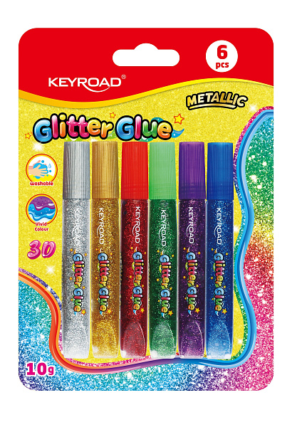 Набор клея с блестками ПВА KEYROAD 6шт цвета металлик, блистер