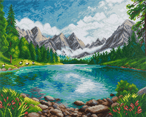 Алмазная мозаика 50*40 "ФРЕЯ" на подрамнике "Озеро в горах"