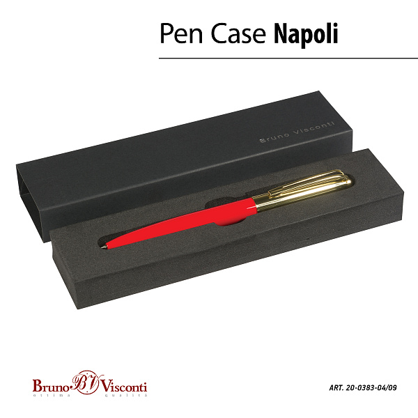 Ручка "NAPOLI" в подарочном футляре, 1,0 ММ, СИНЯЯ (корпус красн и зол, футляр черный)