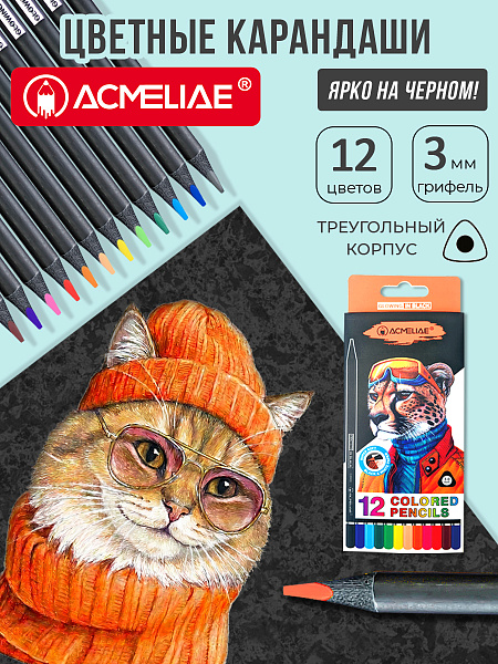 Карандаши 12 цв. ACMELIAE трехгранне в картонном футляре,