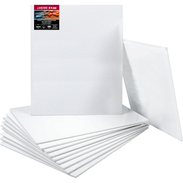 Холст на картоне 50*70 см грунтованный 100% хлопок 280 г/м², мелкое зерно, цвет белый, "deVENTE. ART" термоусадочная пленка