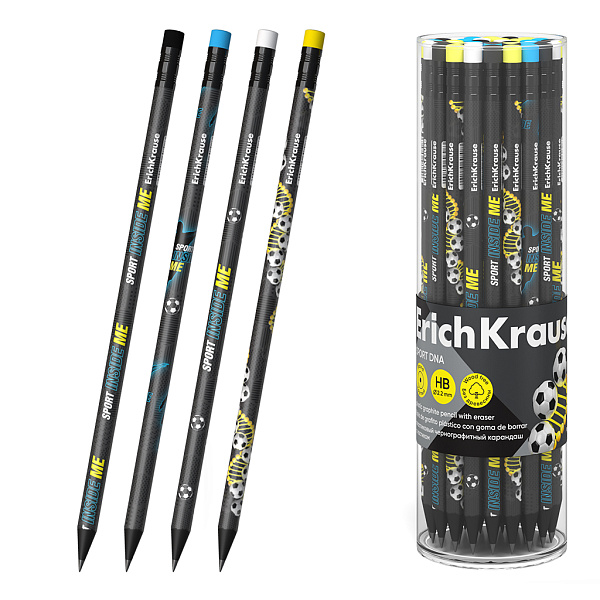 Карандаш ч/г HB ErichKrause Sport DNA, пластиковый, круглый, с ластиком, HB (в тубусе по 42 шт.)