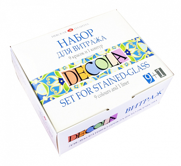 Акрил для витража 9 цв. 20 мл. с контуром DECOLA