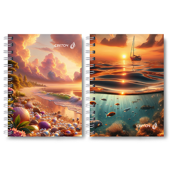 Записная книжка А6 80 л. кл. на гребне "Морской закат" 01188  "Светоч"