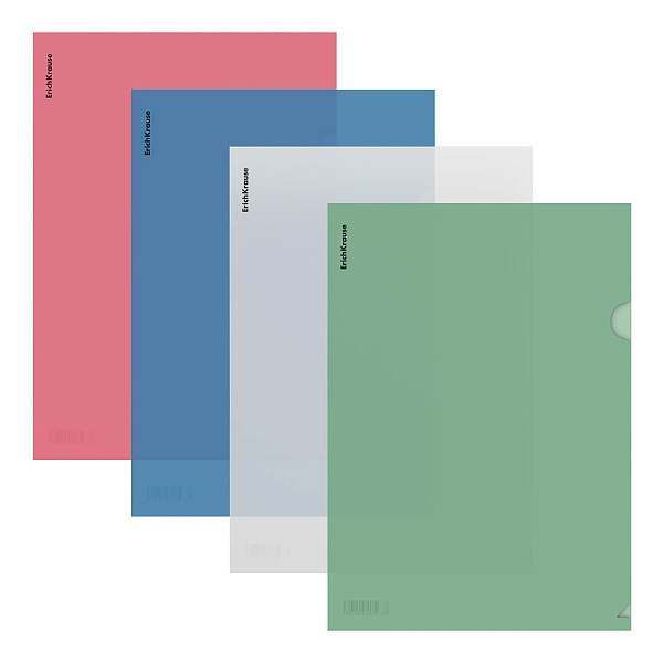 Папка-уголок пластиковая ErichKrause® Glossy Classic, A4, полупрозрачный, ассорти (в пакете по 24 шт.)